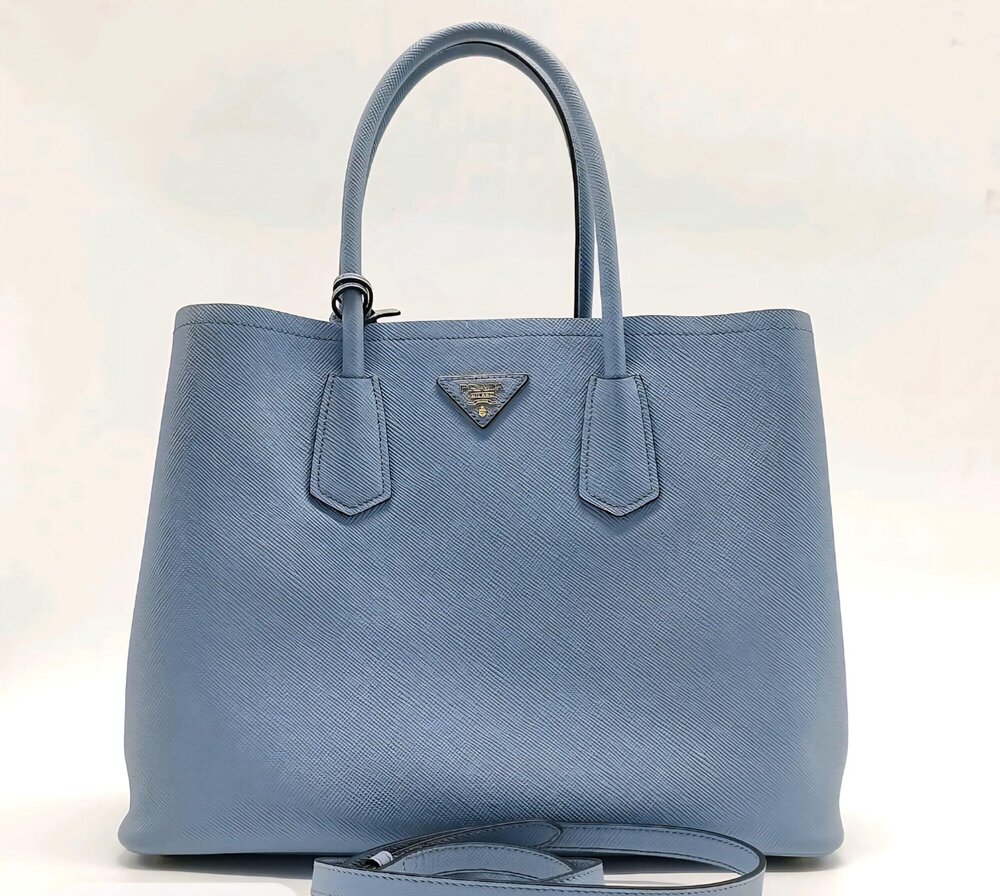 Prada Cuir Double Saffiano Tote Blue
